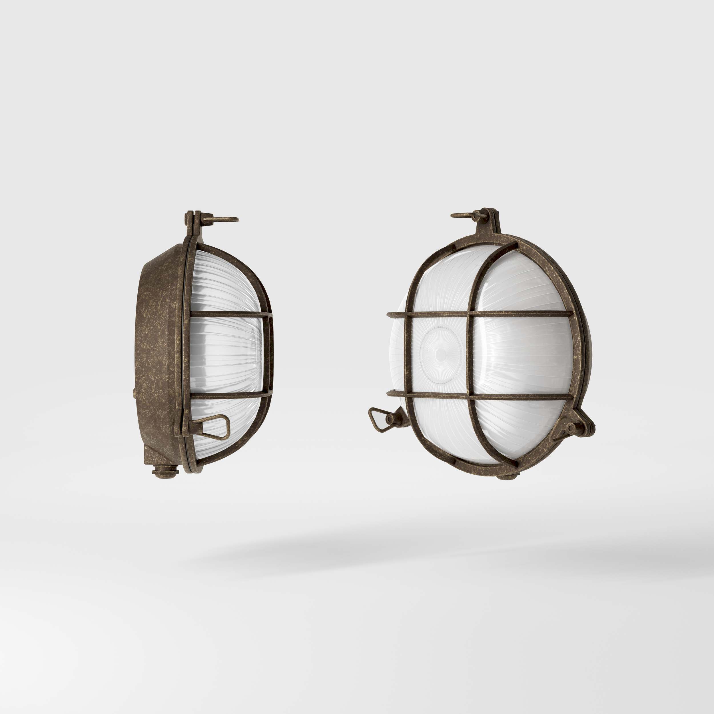 Round outdoor wall lamp in brass with protective grid and glass, marine style for outdoor lighting by Ghidini 1849 - Finish: OAS Antique Brass