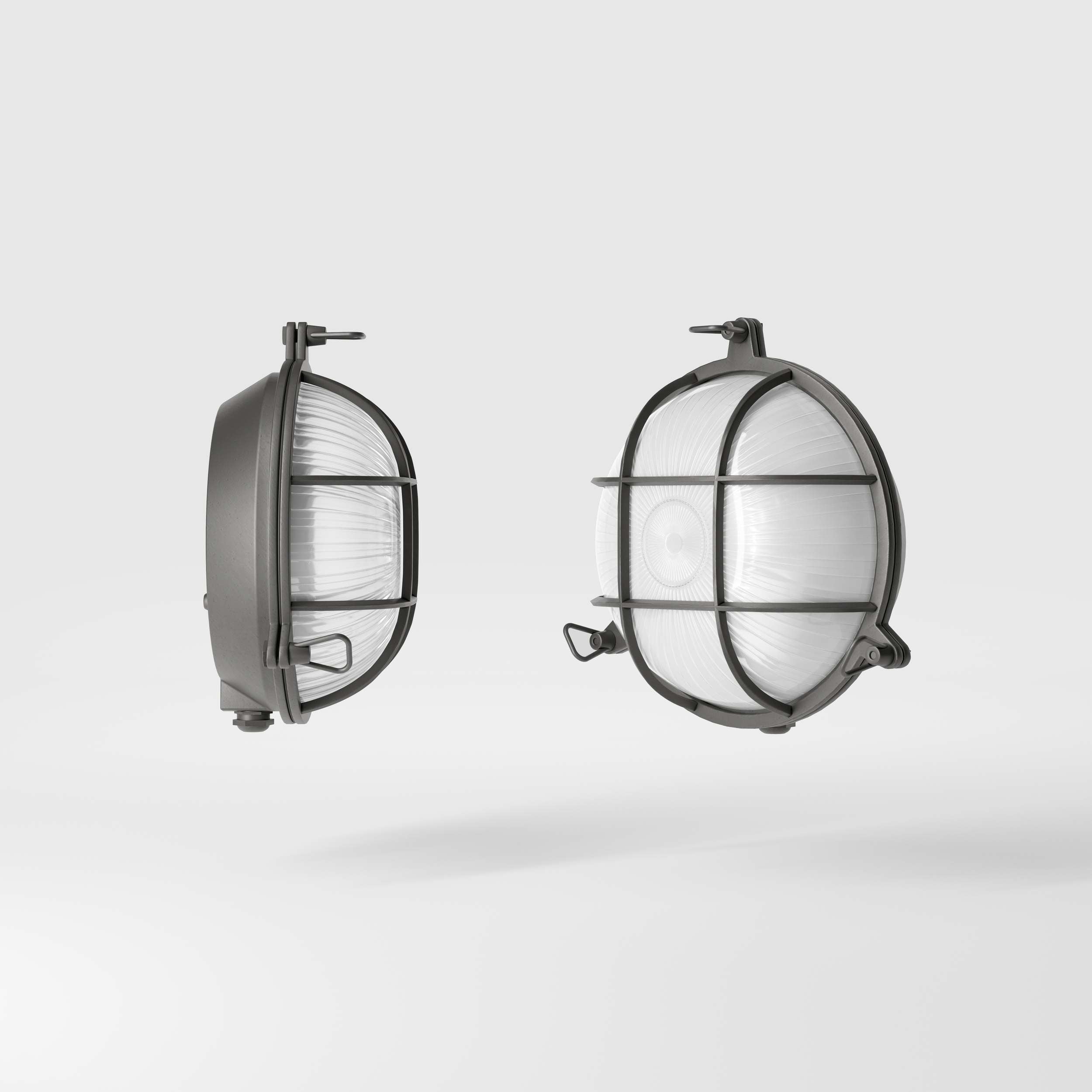Round outdoor wall lamp in brass with protective grid and glass, marine style for outdoor lighting by Ghidini 1849 - Finish: OBR Dark Bronze