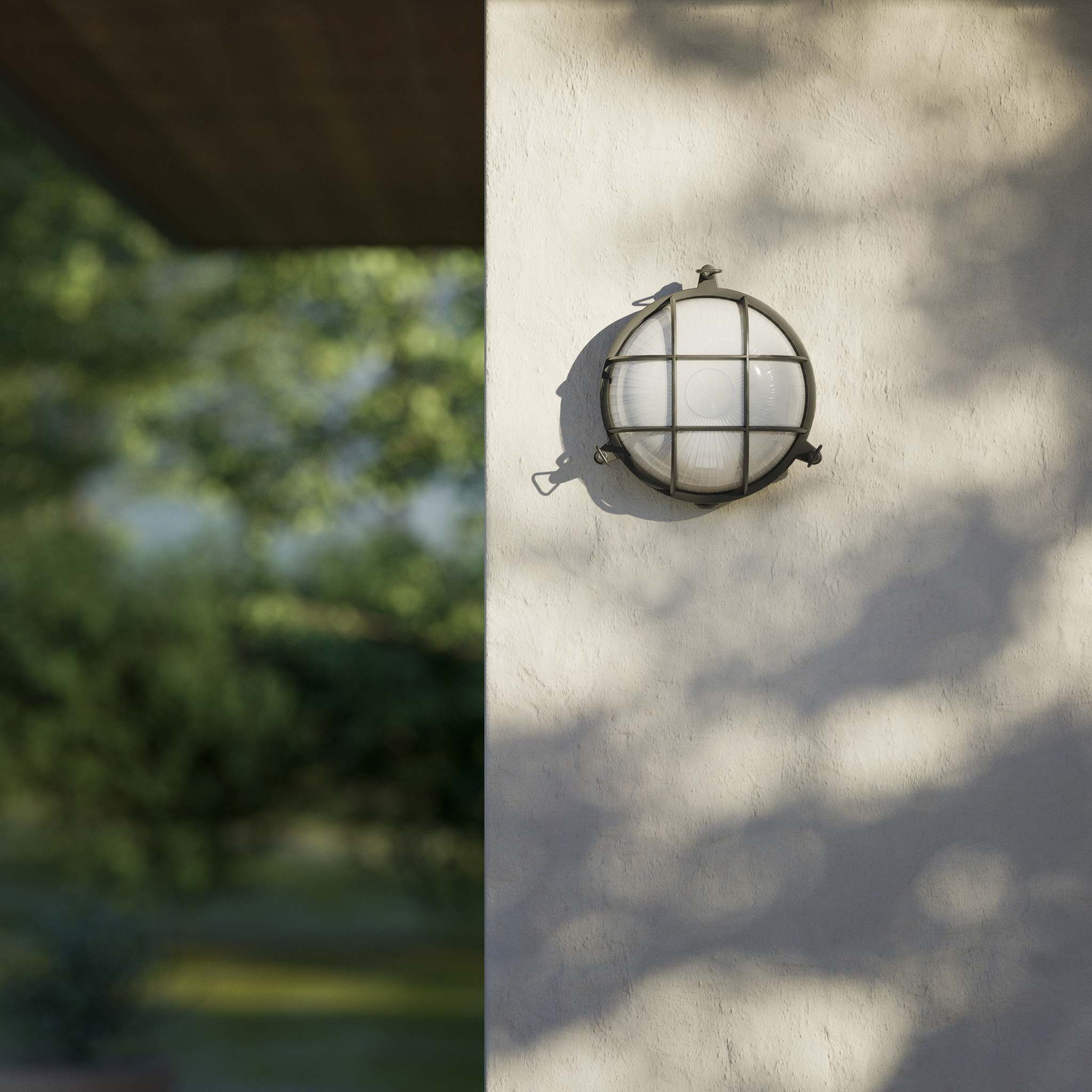 Round outdoor wall lamp in brass with protective grid and glass, marine style for outdoor lighting by Ghidini 1849 - Finish: OBR Dark Bronze