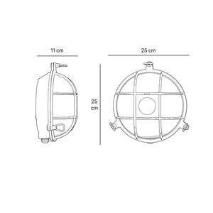 Round outdoor wall lamp in brass with protective grid and glass, marine style for outdoor lighting by Ghidini 1849