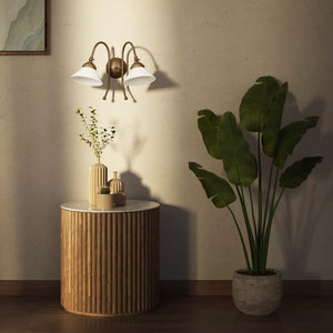 Double wall lamp in brass with conical glossy white glass shades and adjustable joints Italian design Made in Italy by Ghidini 1849 - Finish: OAS Antique Brass