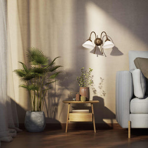 Double wall lamp in brass with conical glossy white glass shades and adjustable joints Italian design Made in Italy by Ghidini 1849 - Finish: OBM Bronze Satin Matt Brass