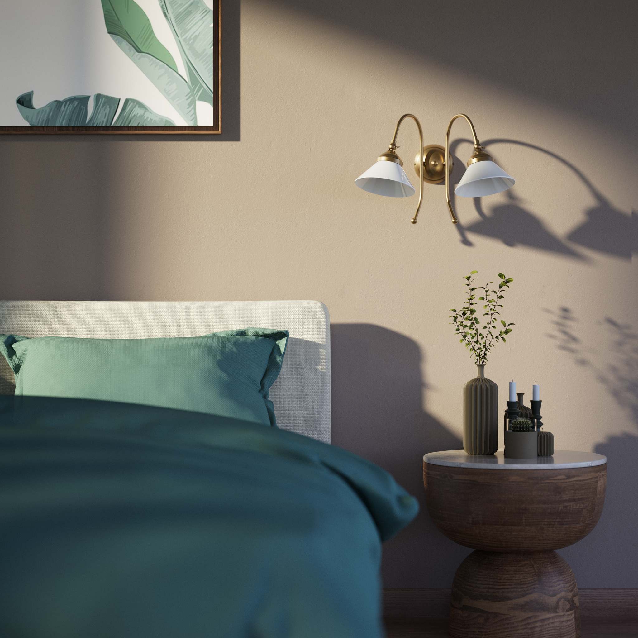 Double wall lamp in brass with conical glossy white glass shades and adjustable joints Italian design Made in Italy by Ghidini 1849 - Finish: OBS Bronze Satin Brass