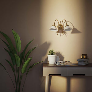 Double wall lamp in brass with conical glossy white glass shades and adjustable joints Italian design Made in Italy by Ghidini 1849 - Finish: OBS Bronze Satin Brass