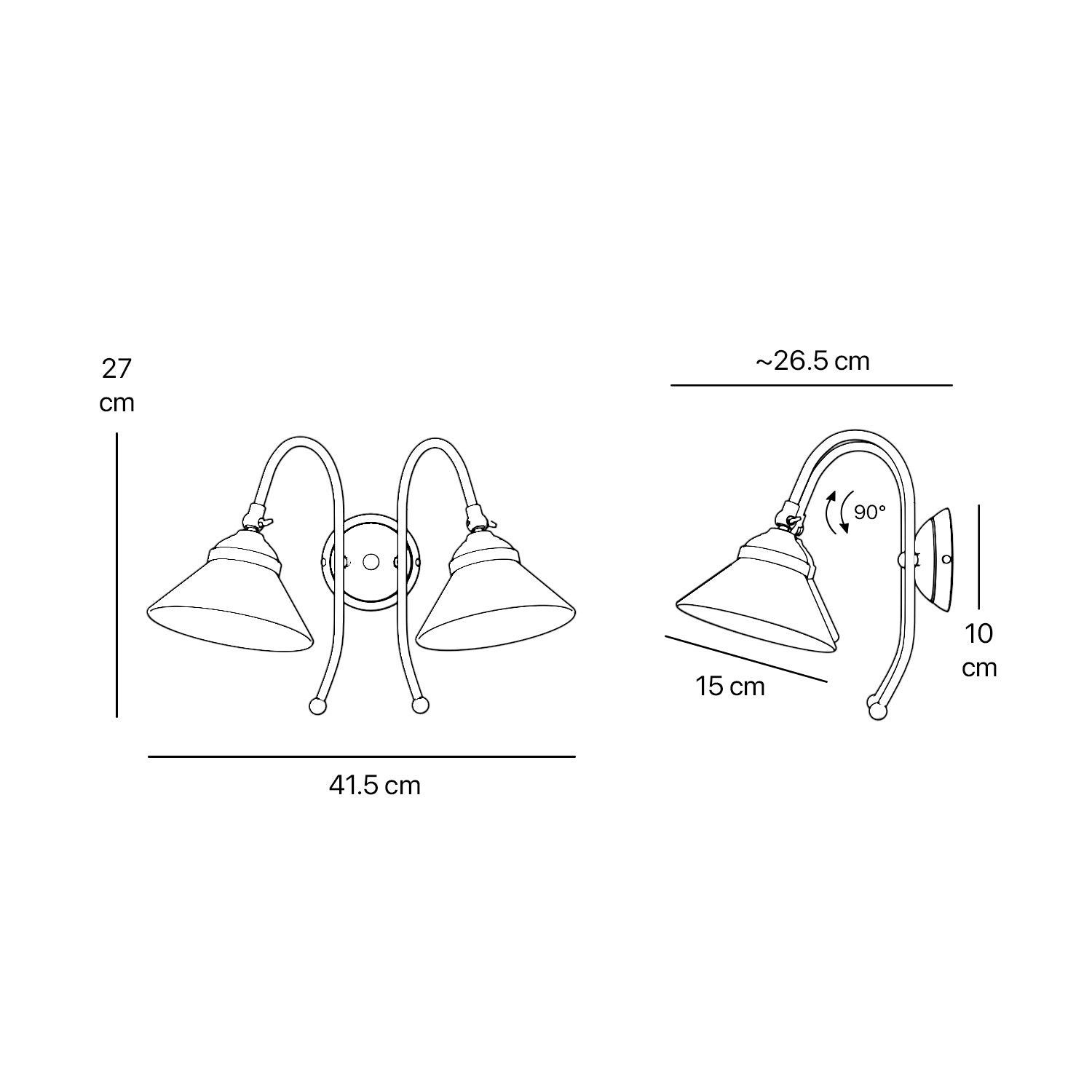 Double wall lamp in brass with conical glossy white glass shades and adjustable joints Italian design Made in Italy by Ghidini 1849