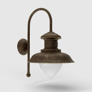 Marine style outdoor wall lamp with teardrop glass shade and shaped brass structure from the Amalfi collection by Ghidini 1849 - Finish: OAS Antique Brass