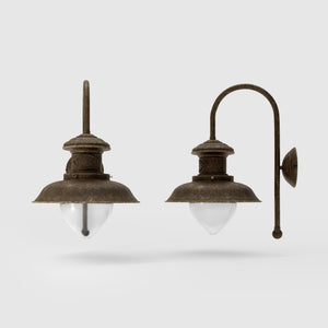 Marine style outdoor wall lamp with teardrop glass shade and shaped brass structure from the Amalfi collection by Ghidini 1849 - Finish: OAS Antique Brass