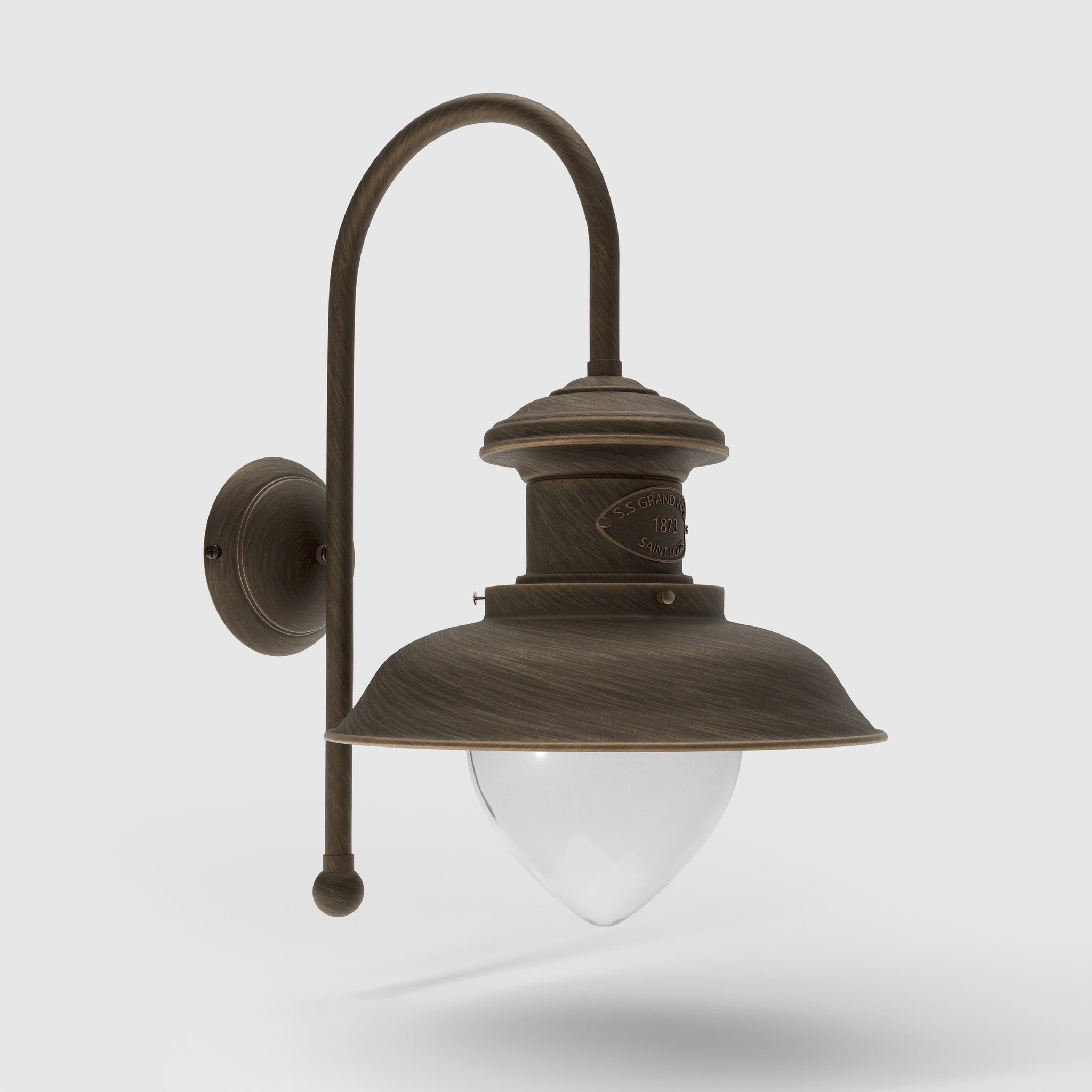 Marine style outdoor wall lamp with teardrop glass shade and shaped brass structure from the Amalfi collection by Ghidini 1849 - Finish: OBM Bronze Satin Matt Brass