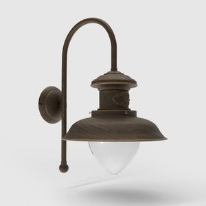 Marine style outdoor wall lamp with teardrop glass shade and shaped brass structure from the Amalfi collection by Ghidini 1849 - Finish: OBM Bronze Satin Matt Brass