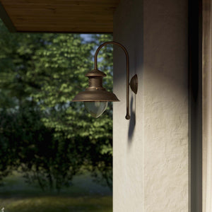 Marine style outdoor wall lamp with teardrop glass shade and shaped brass structure from the Amalfi collection by Ghidini 1849 - Finish: OBM Bronze Satin Matt Brass