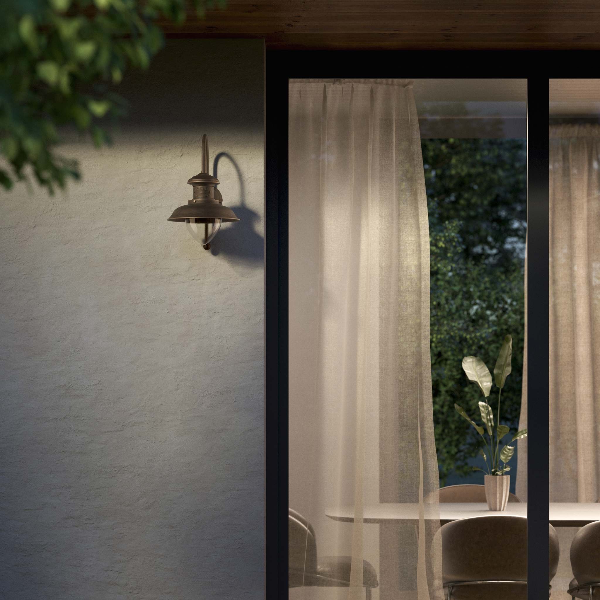 Marine style outdoor wall lamp with teardrop glass shade and shaped brass structure from the Amalfi collection by Ghidini 1849 - Finish: OBM Bronze Satin Matt Brass