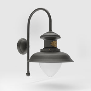 Marine style outdoor wall lamp with teardrop glass shade and shaped brass structure from the Amalfi collection by Ghidini 1849 - Finish: OBR Dark Bronze