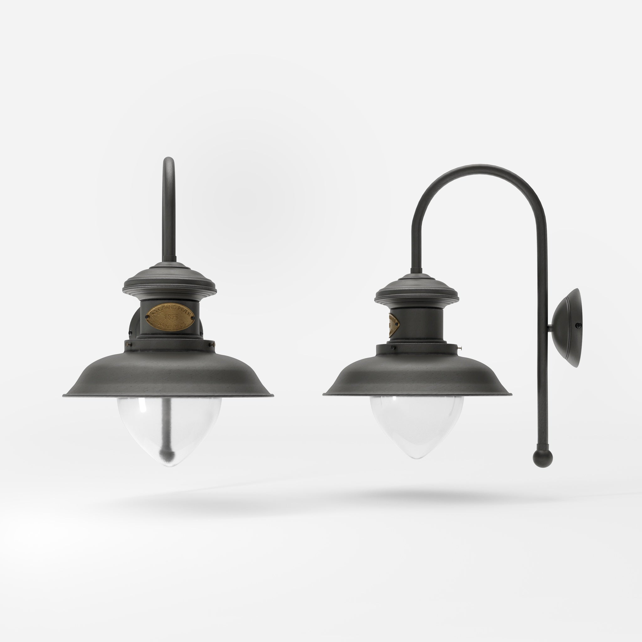 Marine style outdoor wall lamp with teardrop glass shade and shaped brass structure from the Amalfi collection by Ghidini 1849 - Finish: OBR Dark Bronze