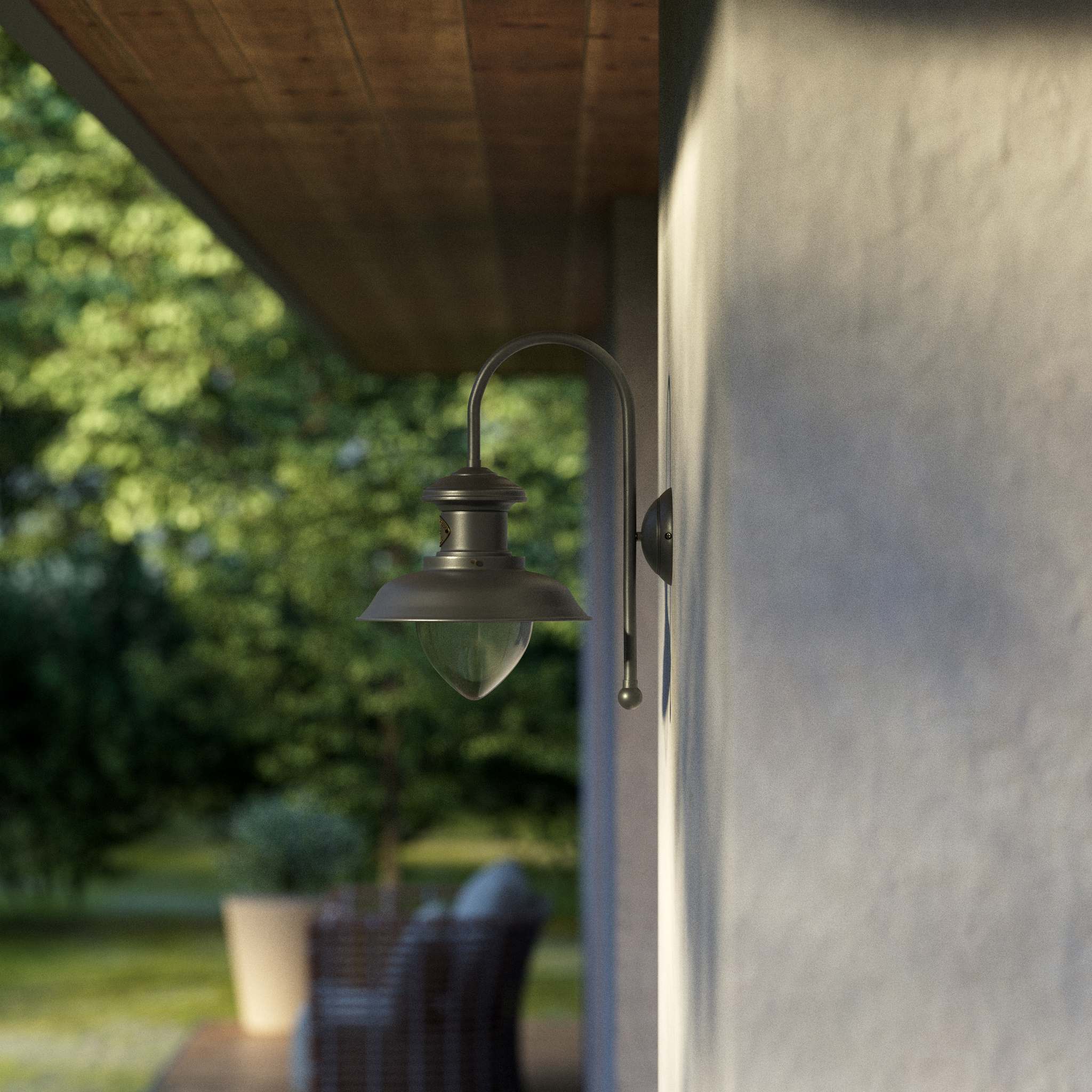 Marine style outdoor wall lamp with teardrop glass shade and shaped brass structure from the Amalfi collection by Ghidini 1849 - Finish: OBR Dark Bronze