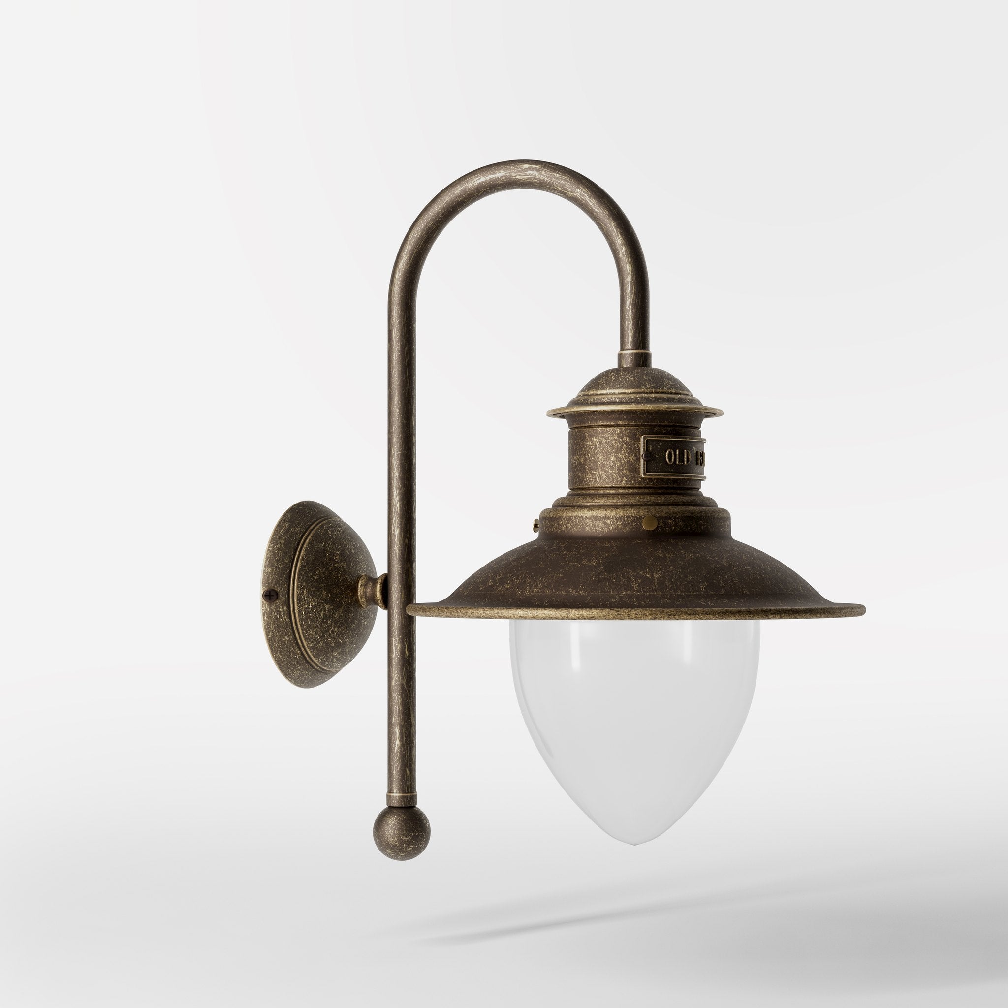 Outdoor brass wall lamp with clear glass shade, rustic maritime style by Ghidini 1849 - Finish: OAS Antique Brass