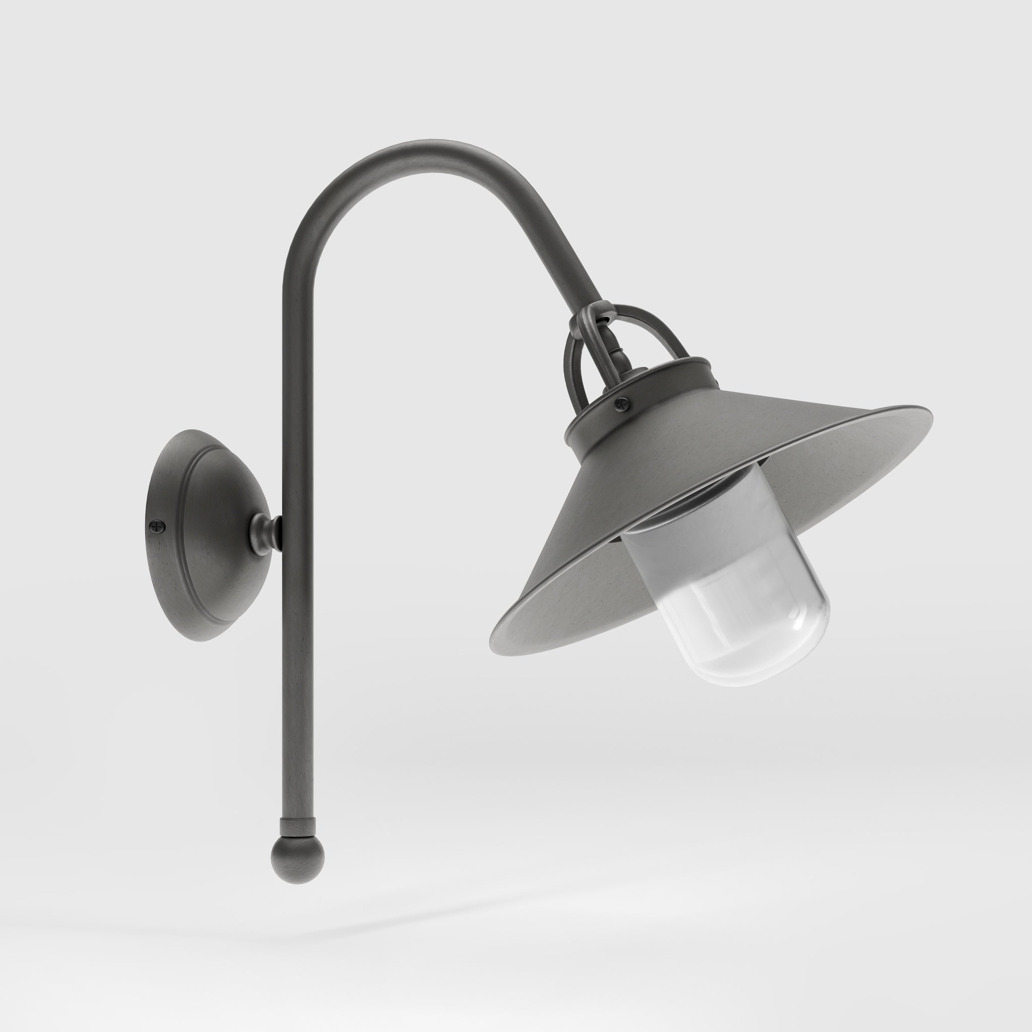 Country style outdoor brass wall lamp with arched arm protective hood and transparent glass diffuser Giada collection by Ghidini 1849 - Finish: OBR Dark Bronze