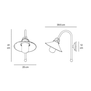 Country style outdoor brass wall lamp with arched arm protective hood and transparent glass diffuser Giada collection by Ghidini 1849