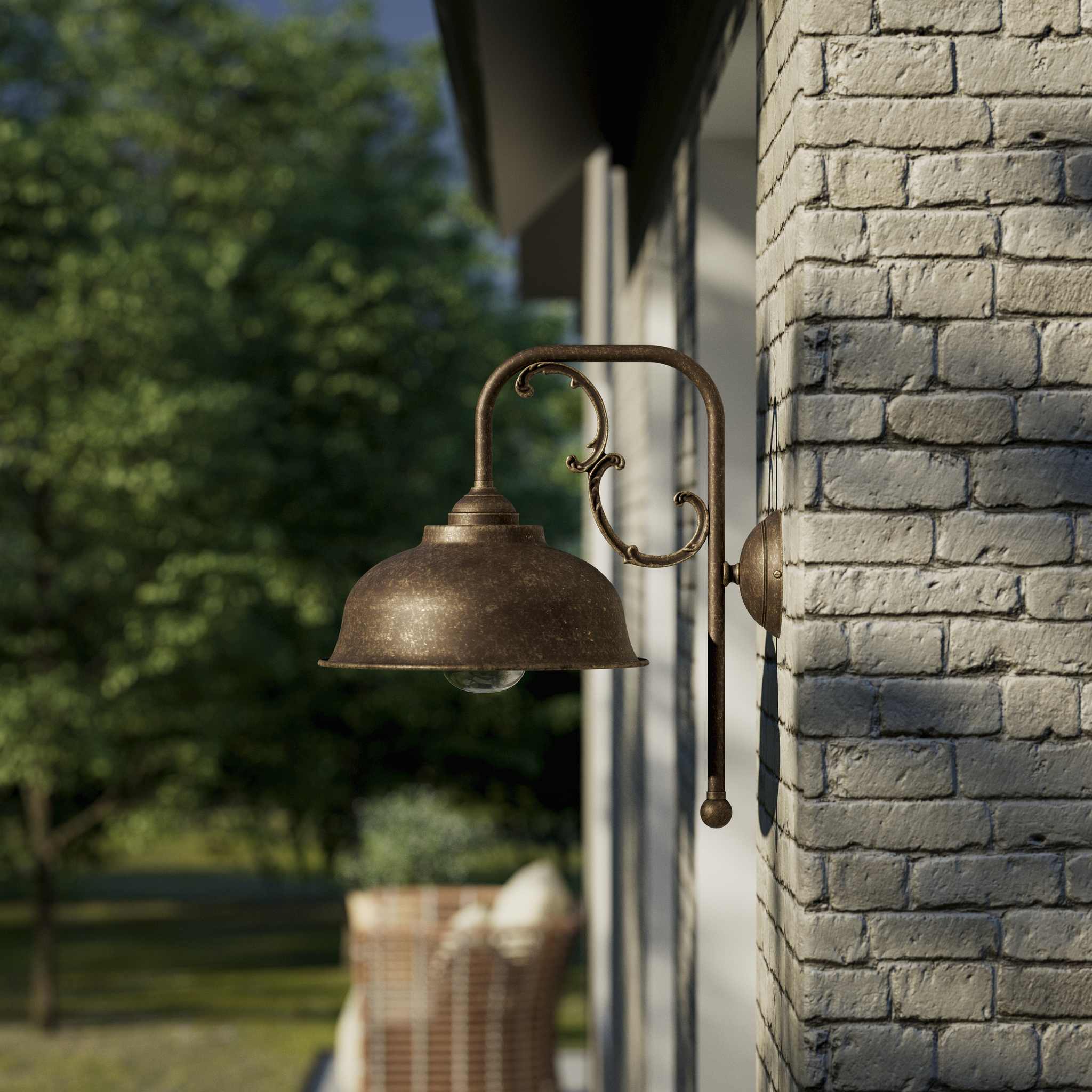 Art Nouveau outdoor wall lamp in brass with floral decorations protective dome and glass diffuser Lipari collection by Ghidini 1849 - Finish: OAS Antique Brass