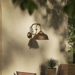 Art Nouveau outdoor wall lamp in brass with floral decorations protective dome and glass diffuser Lipari collection by Ghidini 1849 - Finish: OAS Antique Brass