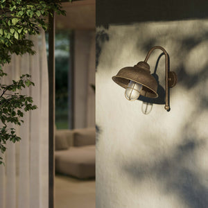 Outdoor wall lamp in brass and glass with protective cage, vintage industrial lighting by Ghidini 1849 - Finish: OAS Antique Brass