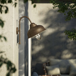 Outdoor wall lamp in brass and glass with protective cage, vintage industrial lighting by Ghidini 1849 - Finish: OAS Antique Brass