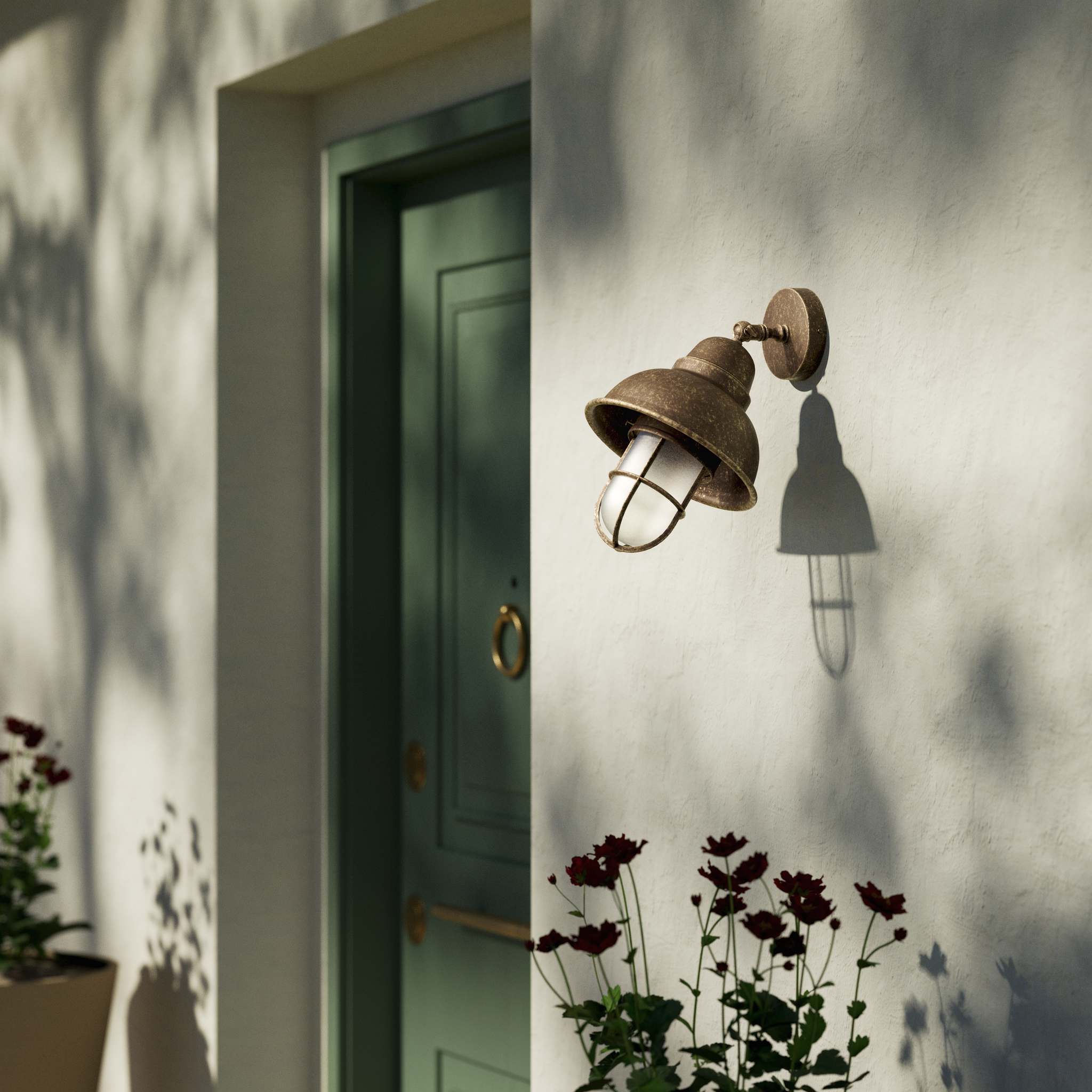 Outdoor brass wall lamp with adjustable joint and glass protection by Ghidini 1849 - Finish: OAS Antique Brass