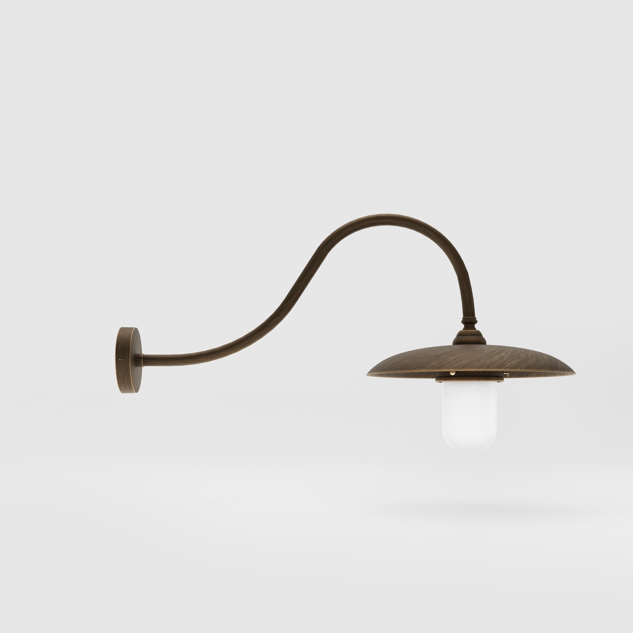 Vintage brass outdoor wall lamp with curved arm and protected glass by Ghidini 1849 - Finish: OBM Bronze Satin Matt Brass