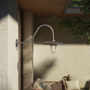 Vintage brass outdoor wall lamp with curved arm and protected glass by Ghidini 1849 - Finish: OBR Dark Bronze