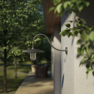 Vintage brass outdoor wall lamp with curved arm and protected glass by Ghidini 1849 - Finish: OBR Dark Bronze