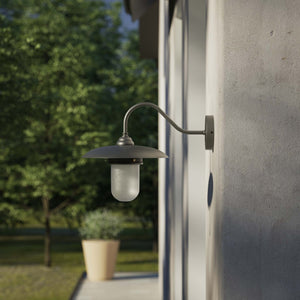 Retro brass outdoor wall lamp with wide shade and protected glass by Ghidini 1849 - Finish: OBR Dark Bronze