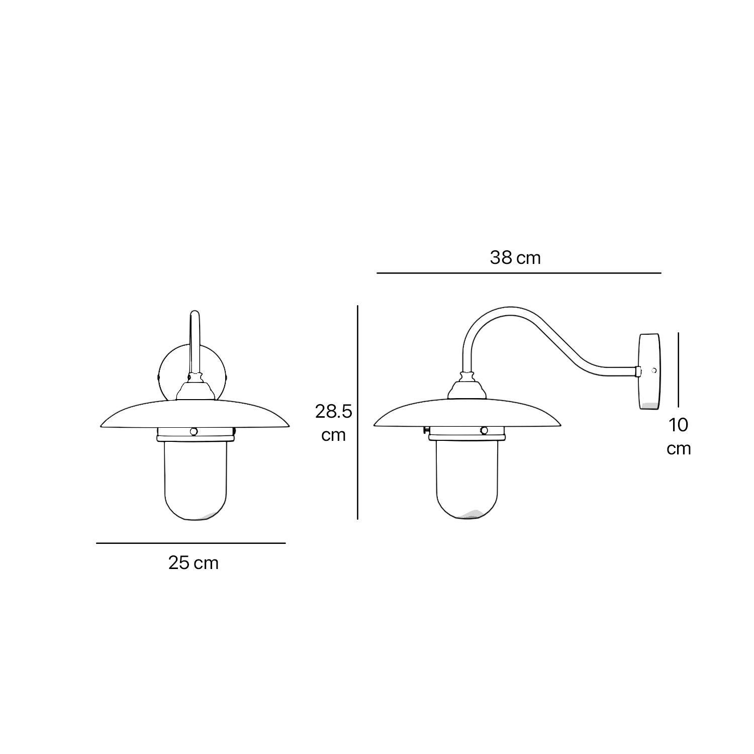 Retro brass outdoor wall lamp with wide shade and protected glass by Ghidini 1849