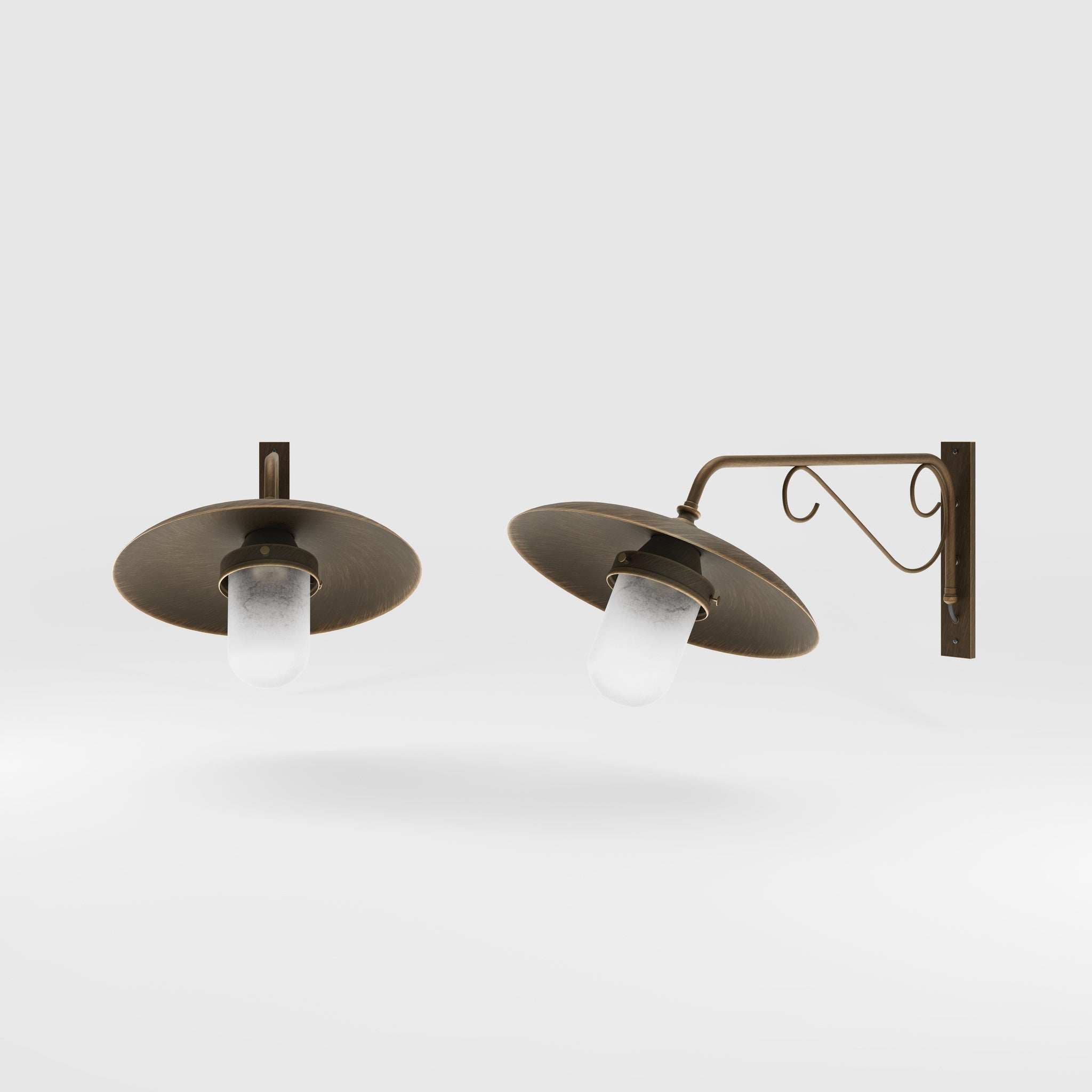 Brass outdoor wall lamp with decorative arm and protected glass by Ghidini 1849 - Finish: OBM Bronze Satin Matt Brass