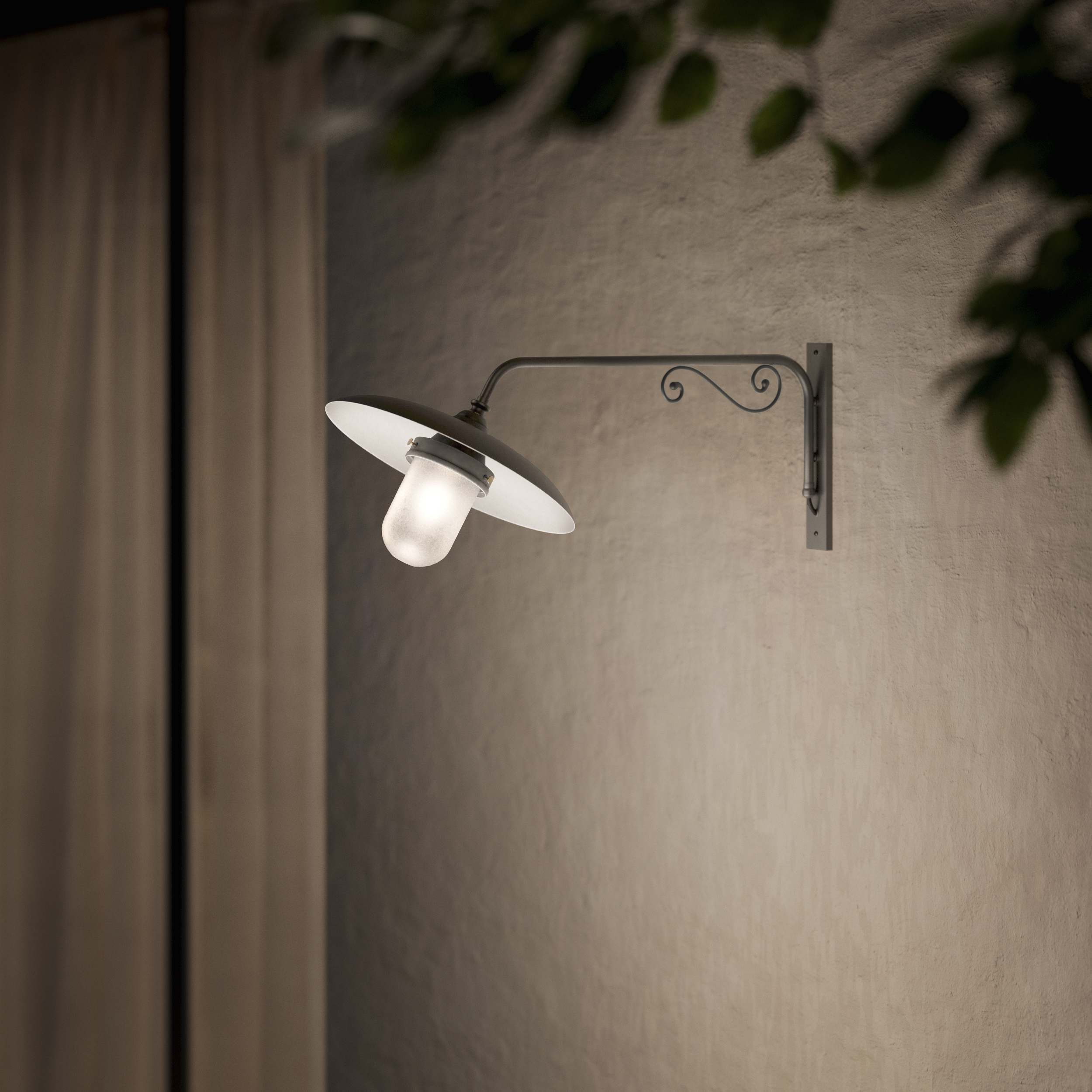 Brass outdoor wall lamp with decorative arm and protected glass by Ghidini 1849 - Finish: OBR Dark Bronze