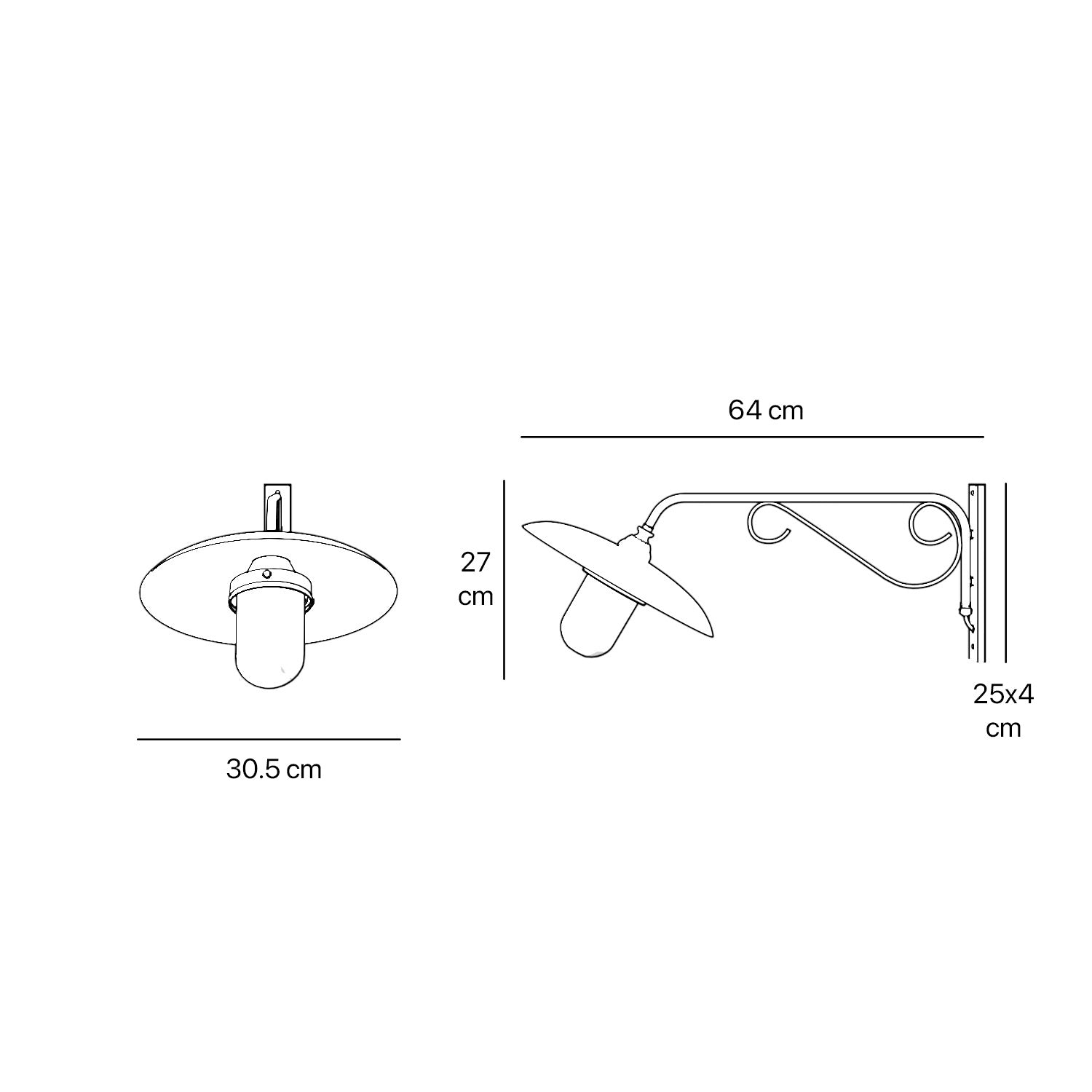 Brass outdoor wall lamp with decorative arm and protected glass by Ghidini 1849
