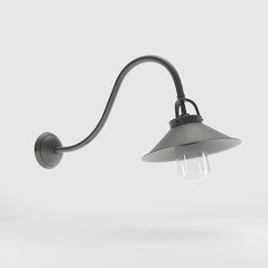 Classic style outdoor brass wall lamp with curved arm conical shade and transparent glass diffuser Giada collection by Ghidini 1849 - Finish: OBR Dark Bronze