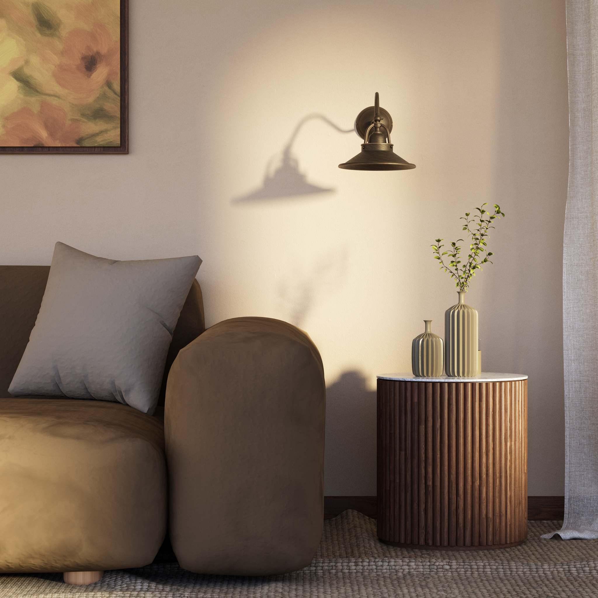 Rustic Brass Wall Lamp with Adjustable Shade, Country Style, For Living Areas and Hallways by Ghidini 1849 - Finish: OBM Bronze Satin Matt Brass