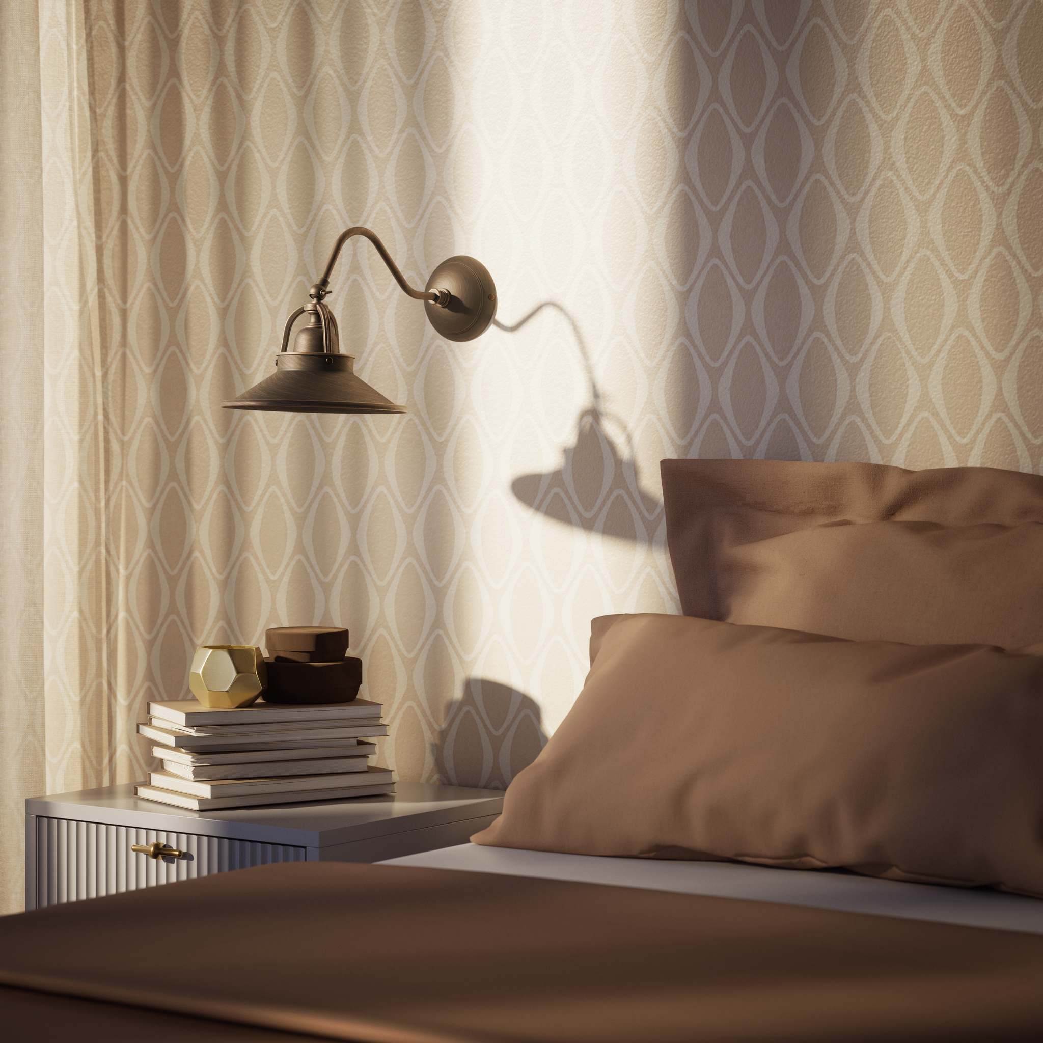 Rustic Brass Wall Lamp with Adjustable Shade, Country Style, For Living Areas and Hallways by Ghidini 1849 - Finish: OBM Bronze Satin Matt Brass