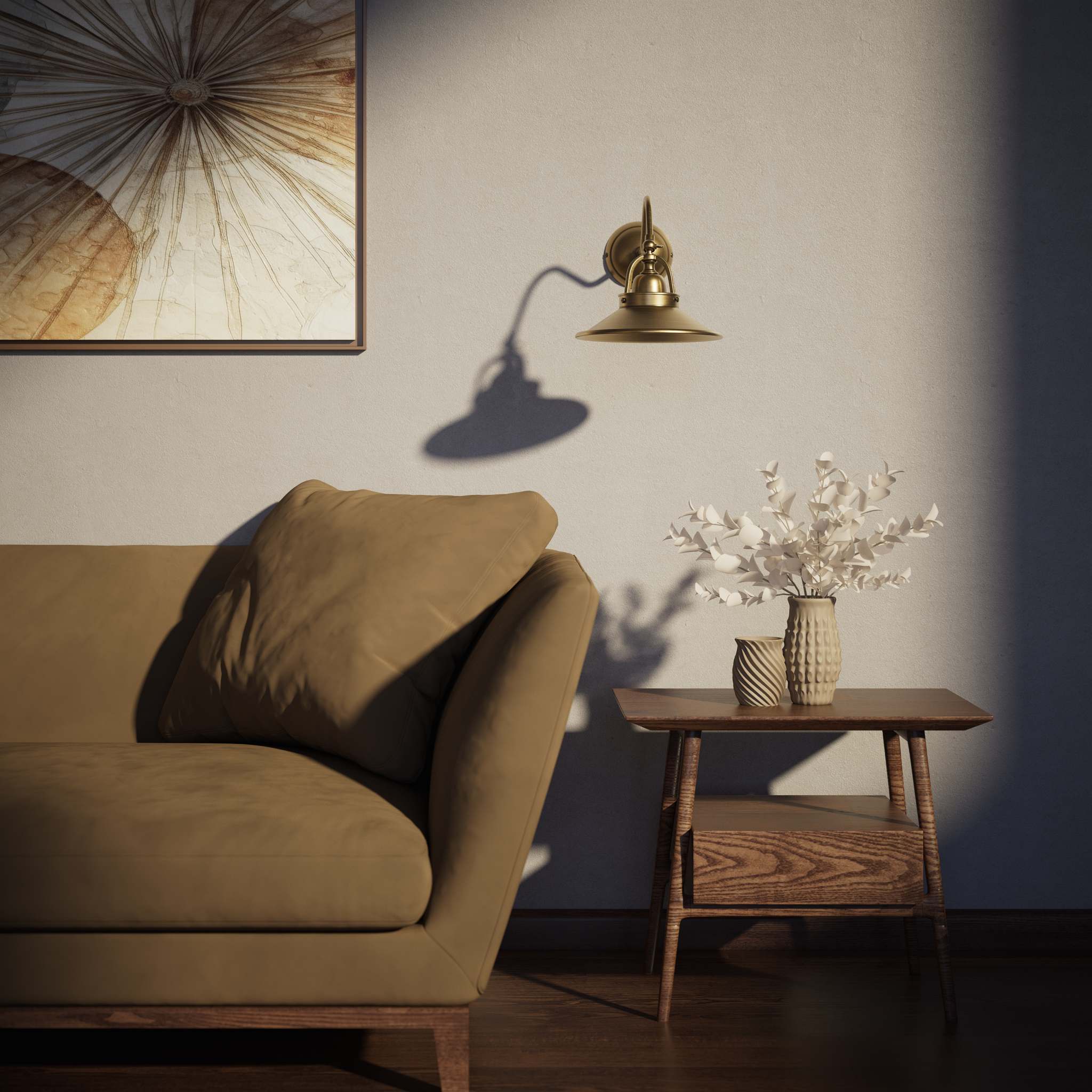 Rustic Brass Wall Lamp with Adjustable Shade, Country Style, For Living Areas and Hallways by Ghidini 1849 - Finish: OBS Bronze Satin Brass