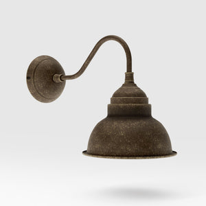 Brass wall lamp industrial vintage style curved arm bell shade round base retro design handcrafted Italian details by Ghidini 1849 - Finish: OAS Antique Brass