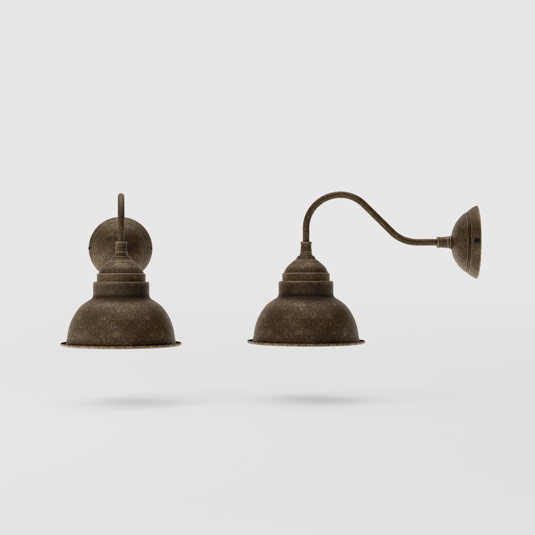 Brass wall lamp industrial vintage style curved arm bell shade round base retro design handcrafted Italian details by Ghidini 1849 - Finish: OAS Antique Brass