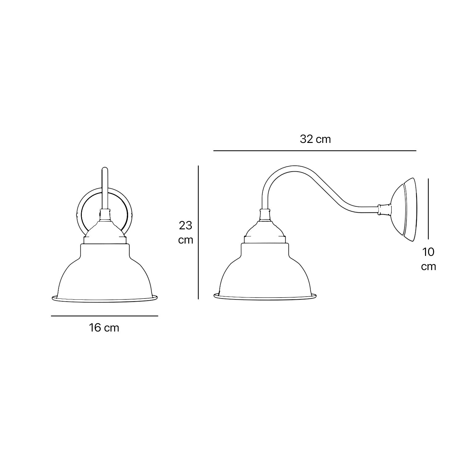 Brass wall lamp industrial vintage style curved arm bell shade round base retro design handcrafted Italian details by Ghidini 1849