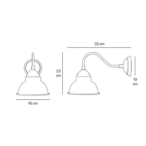 Brass wall lamp industrial vintage style curved arm bell shade round base retro design handcrafted Italian details by Ghidini 1849