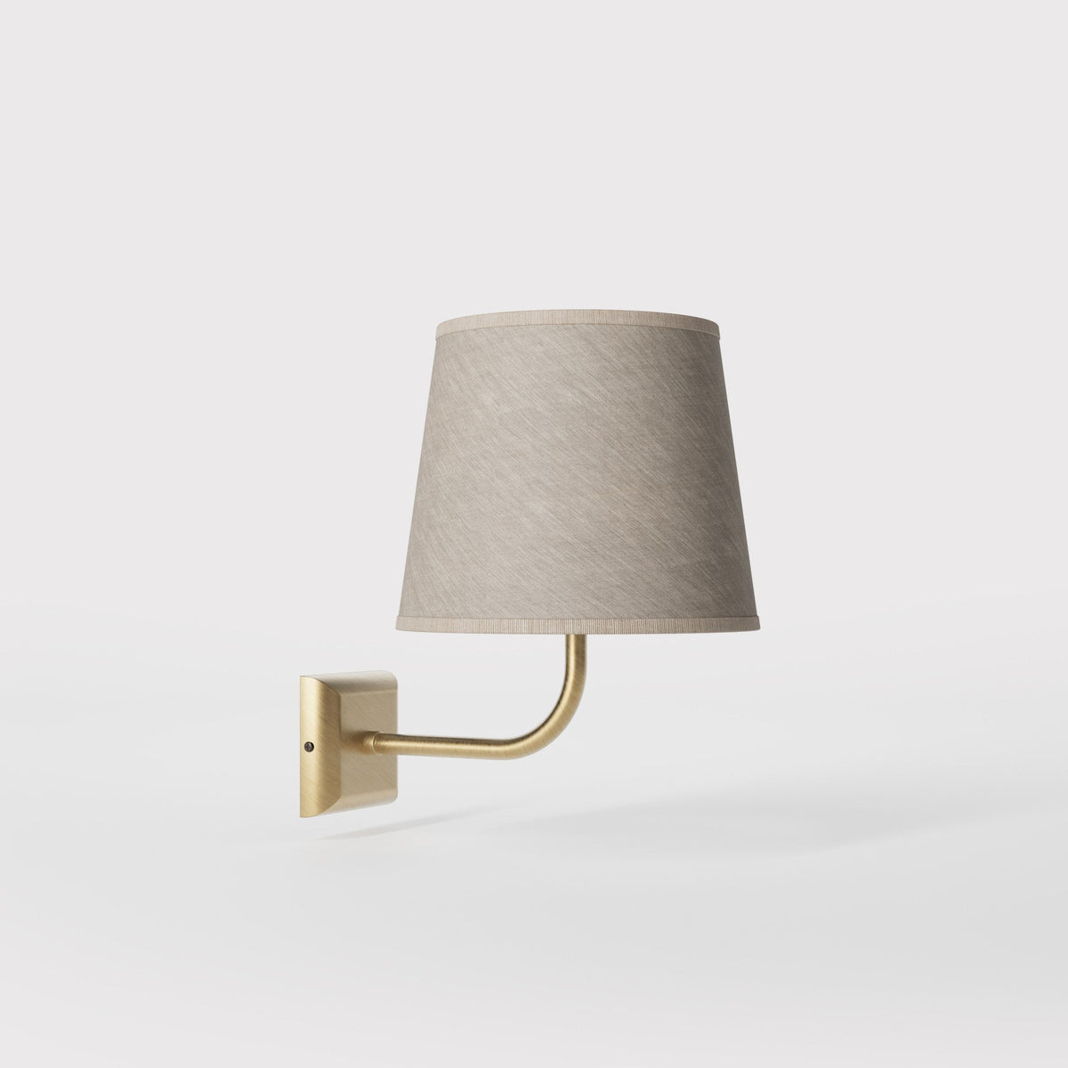 Modern wall lamp with brass structure and gray textile shade, square base, essential and minimalist design, Aves collection by Ghidini 1849 - Finish: OBS Bronze Satin Brass
