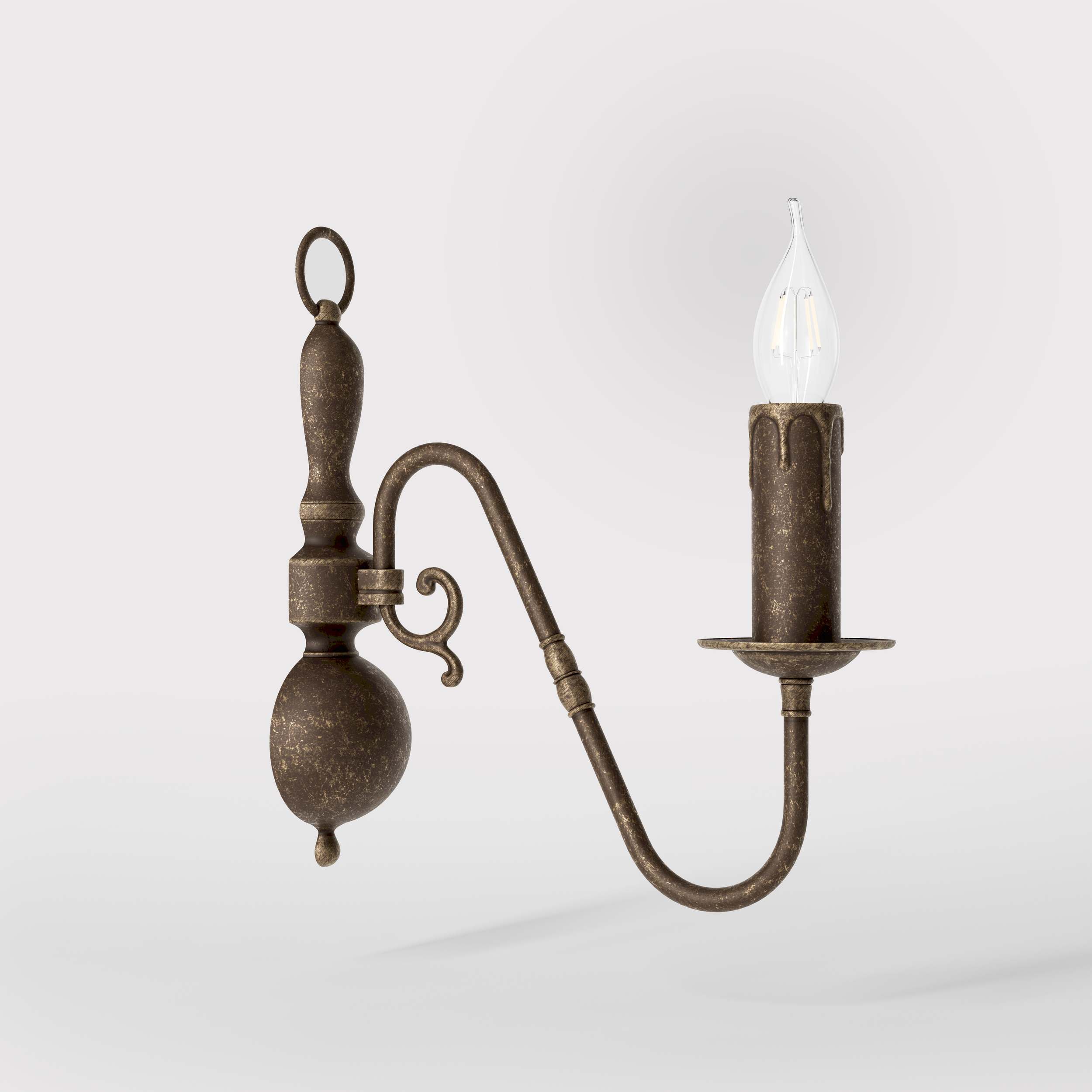 Flemish style brass wall lamp with decorative sphere and curved arm, classic design for interior lighting - Finish: OAS Antique Brass