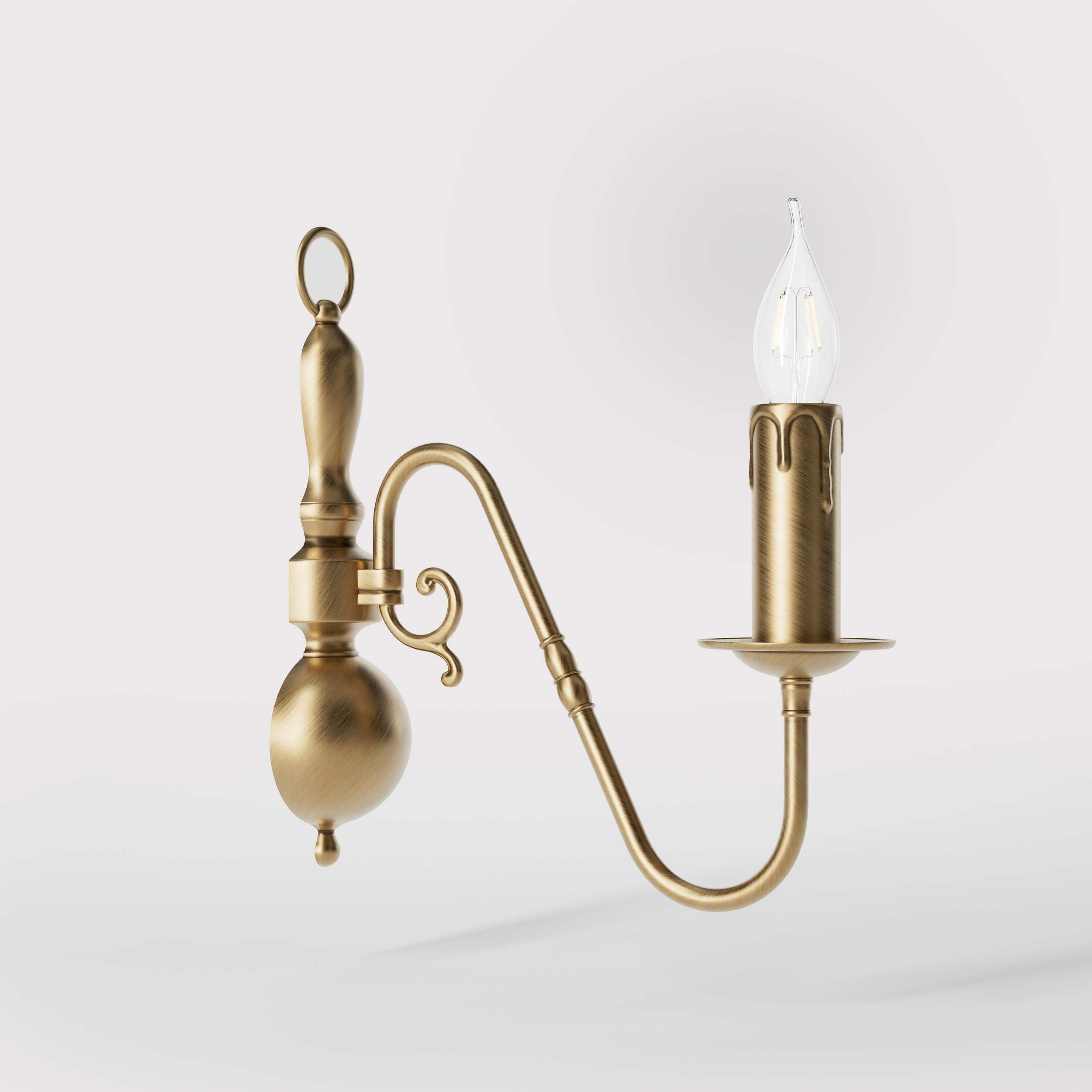 Flemish style brass wall lamp with decorative sphere and curved arm, classic design for interior lighting - Finish: OBS Bronze Satin Brass