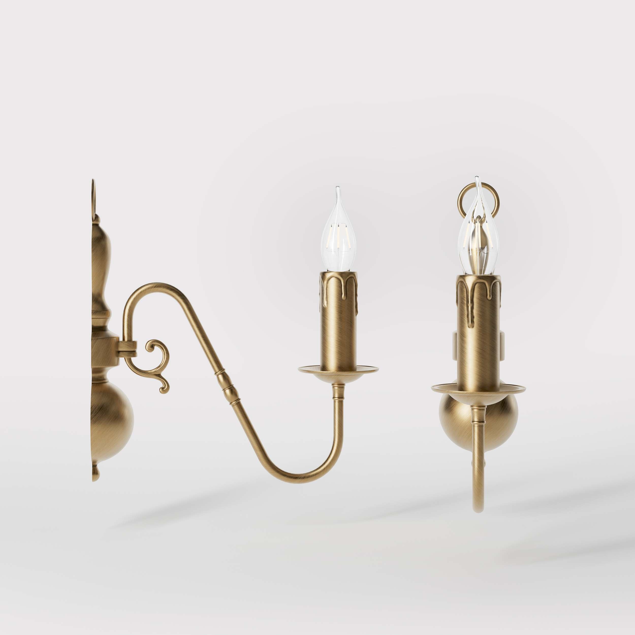 Flemish style brass wall lamp with decorative sphere and curved arm, classic design for interior lighting - Finish: OBS Bronze Satin Brass