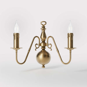 Flemish double brass wall lamp with central decorative sphere and symmetrical arms, classic design for interior lighting - Finish: OBS Bronze Satin Brass