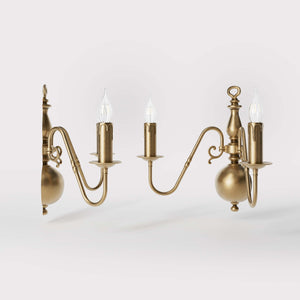 Flemish double brass wall lamp with central decorative sphere and symmetrical arms, classic design for interior lighting - Finish: OBS Bronze Satin Brass