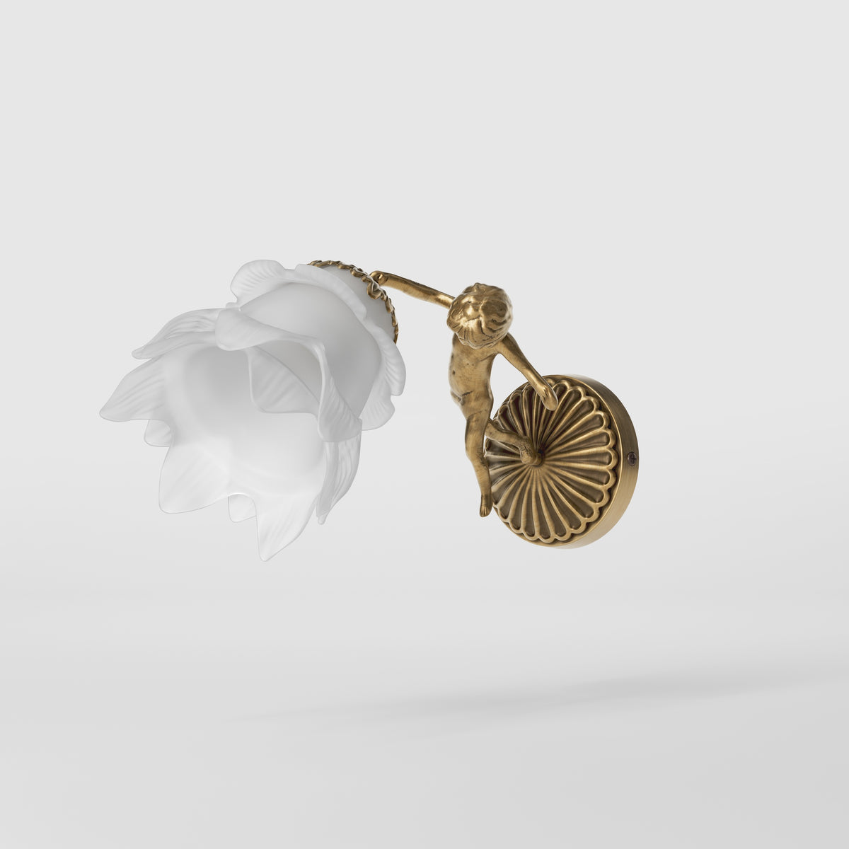 Wandleuchte aus Messing mit Putto und Satiniertem Glas - OBS Satin Bronze