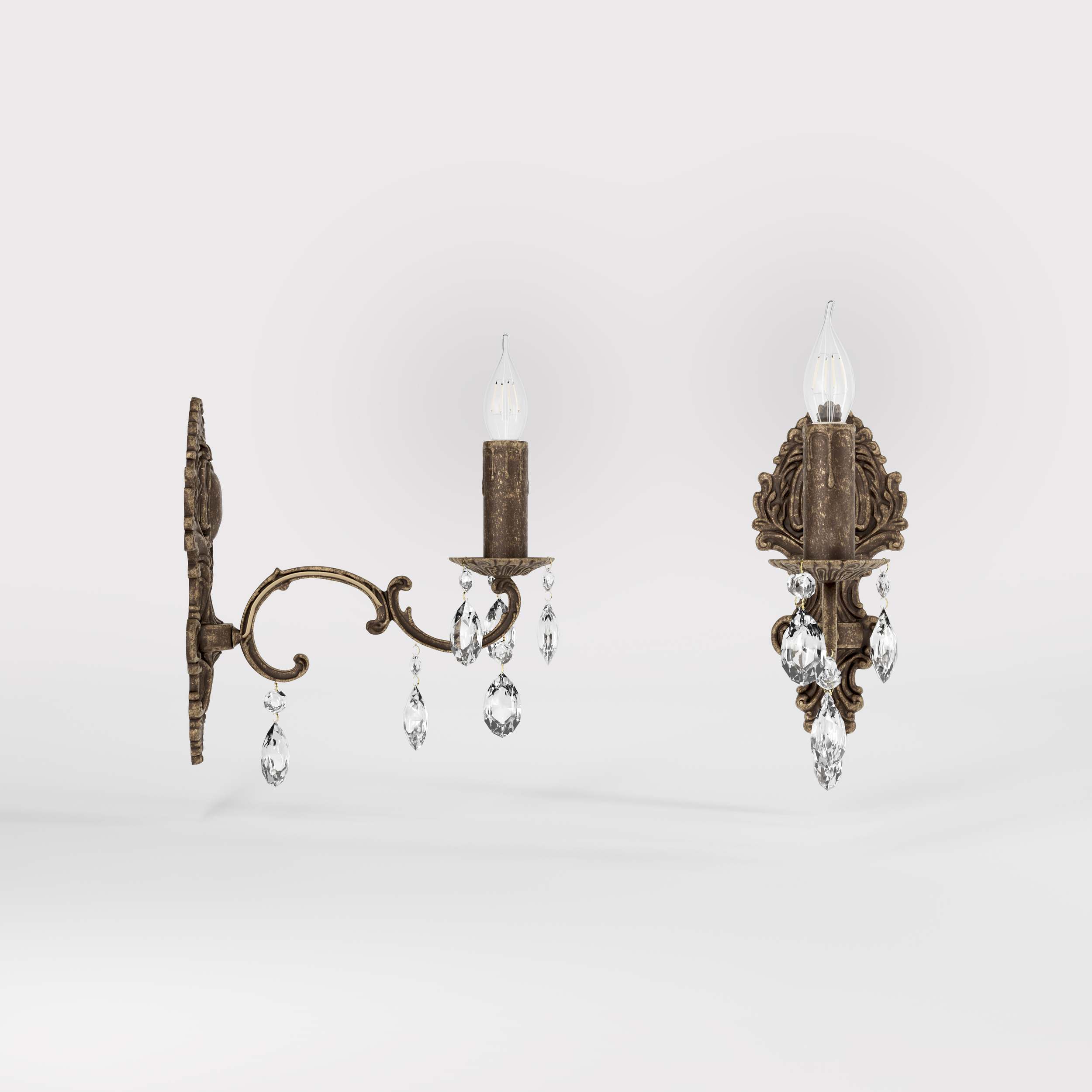 Classic brass wall lamp with crystal pendants baroque style by Ghidini 1849 - Finish: OAS Antique Brass